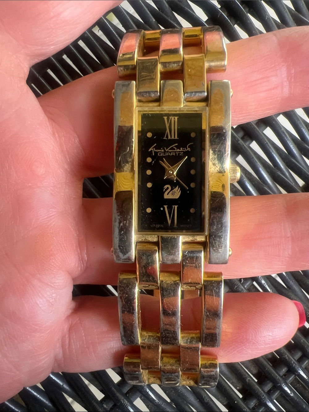 Vintage Gloria Vanderbilt swan Logo Gold and Silver Quartz Bracelet Watch